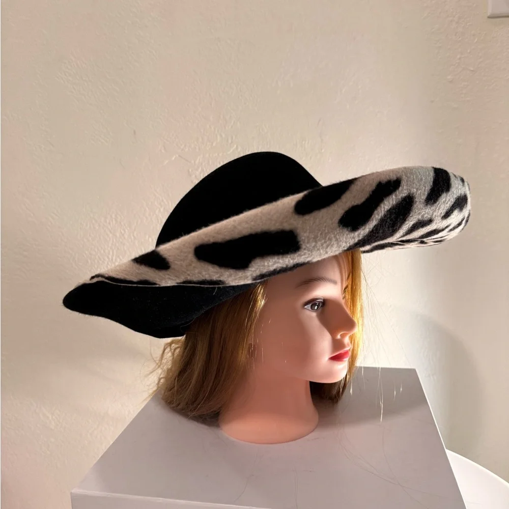 Luxury Designer Leopard‎ Vintage MARZI FIRENZE Wide BrimHat,Italian 100% LAPIN